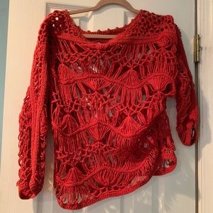 Anthropologie yellow bird red top